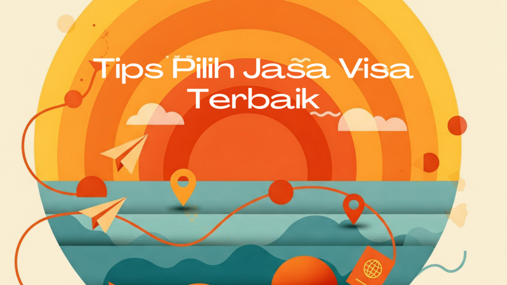 Ilustrasi abstrak modern dengan warna logo Pose Travel melambangkan kemudahan dan efisiensi dalam menggunakan jasa visa untuk perjalanan internasional.